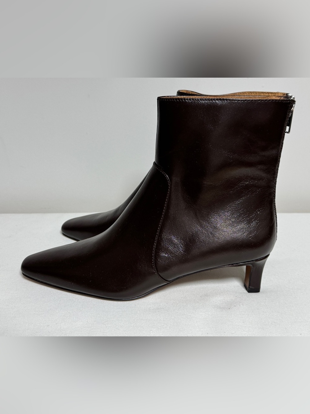 Madewell The Dimes Kitten Heel Turkish Coffee Crinkle Leather Boots - Picture 6 of 12
